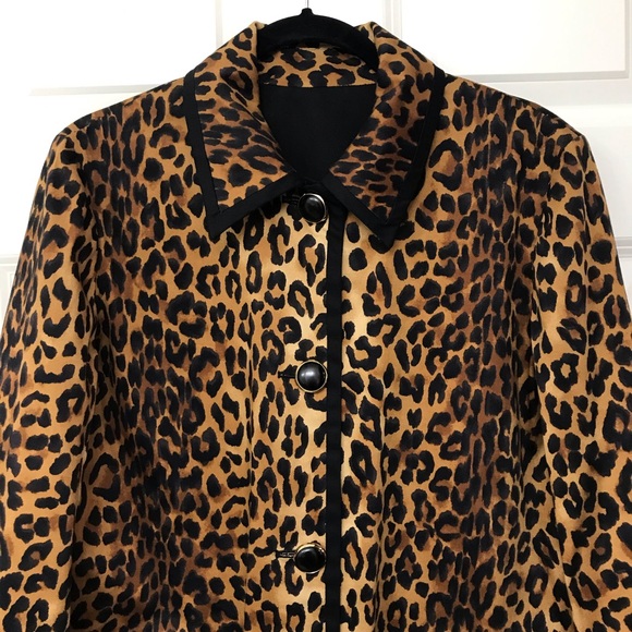 Reversible Black Cheetah Print Coat Jacket Jones New York Oversized Small S/M - Picture 8 of 14